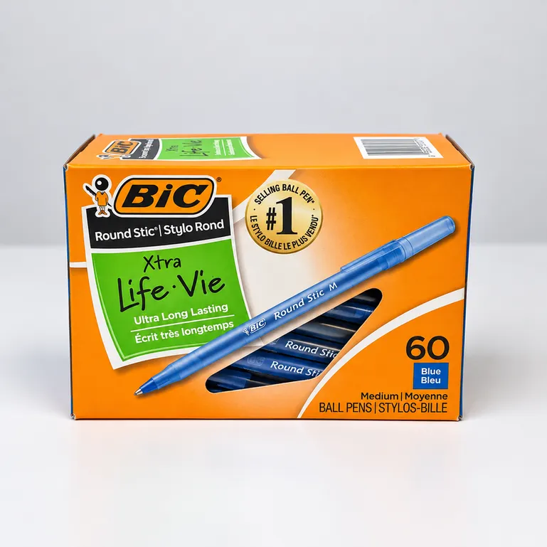 BIC Round Stic Ballpoint Pens, Blue Ink — Pack of 60